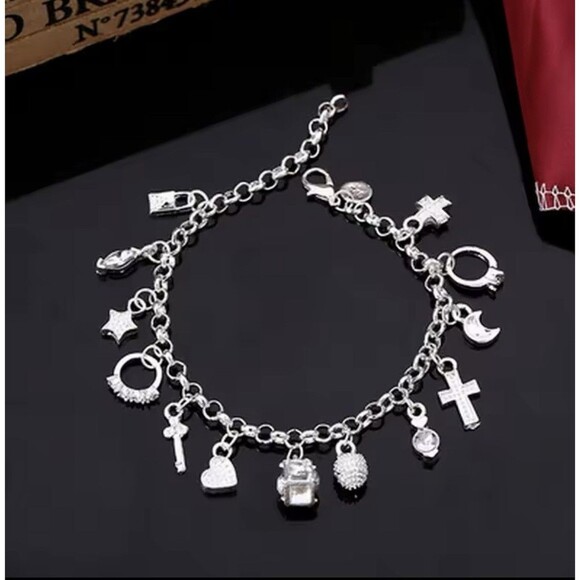 Charm Bracelet Novelty Diamond Ring Fairy Crystal Music Golf Stainless Steel 8in - Picture 3 of 7